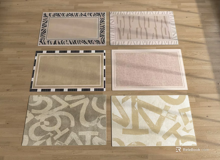 Stylish Square Rugs With Various Patterns And Different Colors For Home Decor 3d model