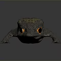 Detailed Gray Spiky Lizard With Yellow Head Orange Eyes And Reflection On Gray Background