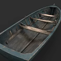 Vintage Wooden Boat With Blue Hull And Interior Wooden Planks Structure