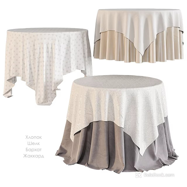 Functional Round Table With Decorative Tablecloths In Various Patterns And Textures 3d model 
