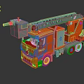 Red Fire Rescue Utility Vehicle With Extended Ladder And Water Cannon
