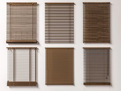 Various Brown Wooden Bamboo Blinds With Different Design Styles For Windows 3d model
