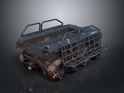 6x6 Off Road Vehicle With Open Cargo Bed Metal Frame Rails And Camouflage Paint 3d model