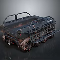 6x6 Off Road Vehicle With Open Cargo Bed Metal Frame Rails And Camouflage Paint