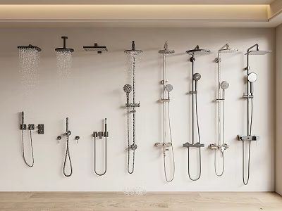 Various Modern Shower Heads Including Rainfall And Handheld Wall Mounted Designs 3d model