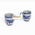 Traditional Blue and White Ceramic Tea Cups With Dragon Pattern And Geometric Borders 3d model
