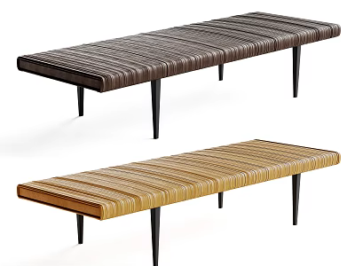 Modern Stripe Pattern Sofa Bench In Dark And Light Tones With Black Metal Legs 3d model