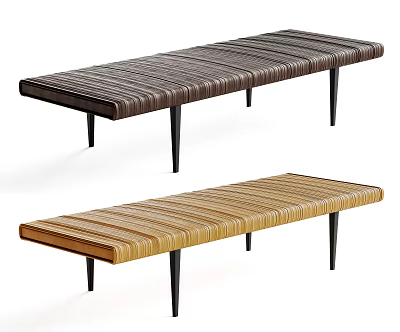 Modern Stripe Pattern Sofa Bench In Dark And Light Tones With Black Metal Legs 3d model