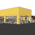 Shopping Mall Retail Store With Yellow Facade And Shelves For Product Displays