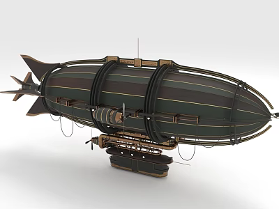 Vintage Airship Model With Green Brown Color Metal Frame And Propeller Design 3d model