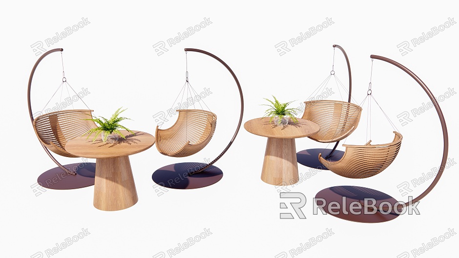 Modern Hanging Chair Outdoor Balcony Solid Wood Hanging Chair Coffee Table Combination Ornaments Combination Outdoor Creative Solid Wood Hanging Chair Ironwork Green Plant Ornaments model