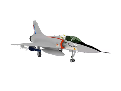 Gray Fighter Jet With Green Cockpit Wing Mounted Weapons And Red White Blue Tail 3d model