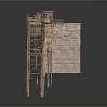 Building Wall Under Construction With Scaffolding Support And Framing Structure
