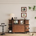 Modern Wooden Entryway Side Cabinet With Framed Wall Art And Potted Plant