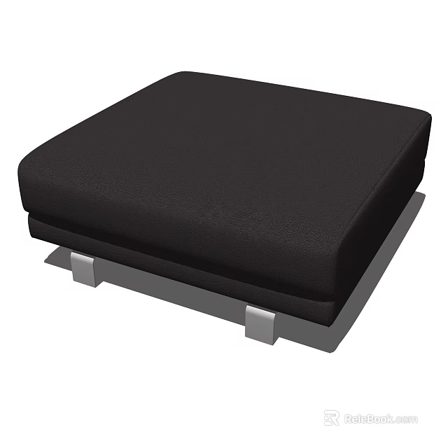 Modern Black Square Fabric Sofa Stool With Comfortable Cushion And Metal Legs 3d model 