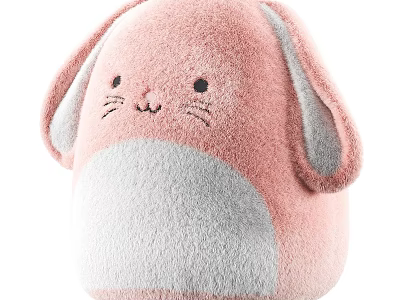 Adorable pink and white rabbit-shaped plush toy with fluffy big ears and soft white belly 3d model
