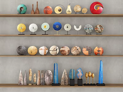 Decorative Ornament Set on Multilayer Shelves with Various Shapes Colorful Designs for Home Decoration 3d model