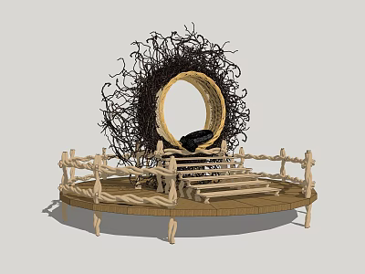 Roadside Facility Featuring Circular Platform Railings Steps Benches And Twig Decorations 3d model