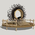 Roadside Facility Featuring Circular Platform Railings Steps Benches And Twig Decorations
