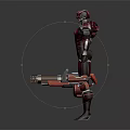 Sci Fi Female Warrior Character In Red Silver Armor With Red Black Futuristic Gun