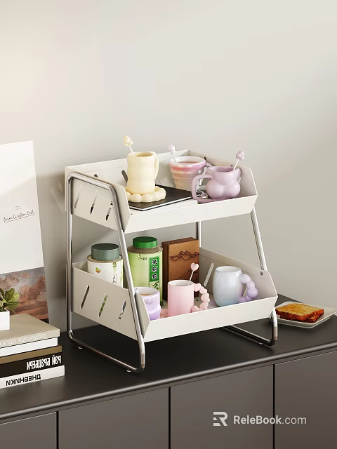 Chic Drinkware Display On Double Layer Storage Rack 3d model