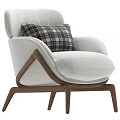 Modern Single Sofa with Soft Fabric Upholstery Wooden Frame and Plaid Cushion