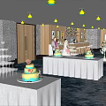Elegant Banquet Hall With Round Tables White Tablecloths Purple Chair Sashes Chandeliers And Dance Floor