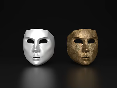 Decorative Ornament Set With White And Gold Masks On Black Background 3d model