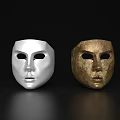 Decorative Ornament Set With White And Gold Masks On Black Background