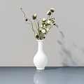 White Vase With Dried Flowers On Shiny Tabletop Light Gray Background