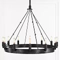 Modern Industrial Black Metal Round Chandelier With Exposed Filament Bulbs