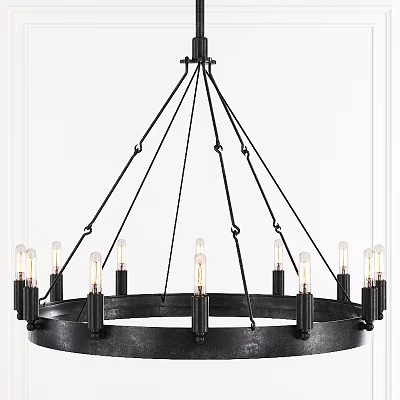 Modern Industrial Black Metal Round Chandelier With Exposed Filament Bulbs 3d model