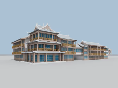 Traditional Chinese Ancient Architecture With Multi Story Wooden Structure Overhanging Eaves And Windows 3d model