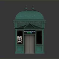 Green Roof Outdoor Kiosk With Decorative Top Windows And Posters Door