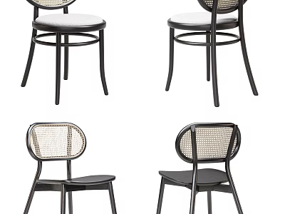 Modern Single Chair With Woven Backrest Dark Wooden Frame And Comfortable Seat 3d model