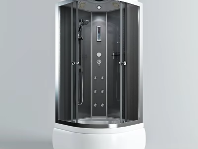 Modern Glass Shower Cabin With Silver Frame White Base And Control Panel 3d model