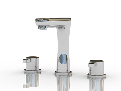 Modern Polished Chrome Kitchen Faucet with Two Side Handles and Sleek Three Piece Design 3d model