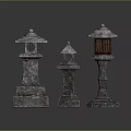 Traditional Stone Lanterns With Different Designs And Textured Bases For Outdoor Decor