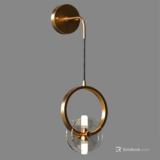 Modern Brass Wall Lamp Featuring Circular Ring Design And Exposed Bulb 3d model