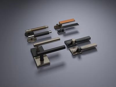 Various Modern Door Handles with Metal and Wooden Accents for Interior Home Use 3d model