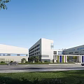 Modern School Building Exterior Design With Large Windows And Colorful Entrance Area