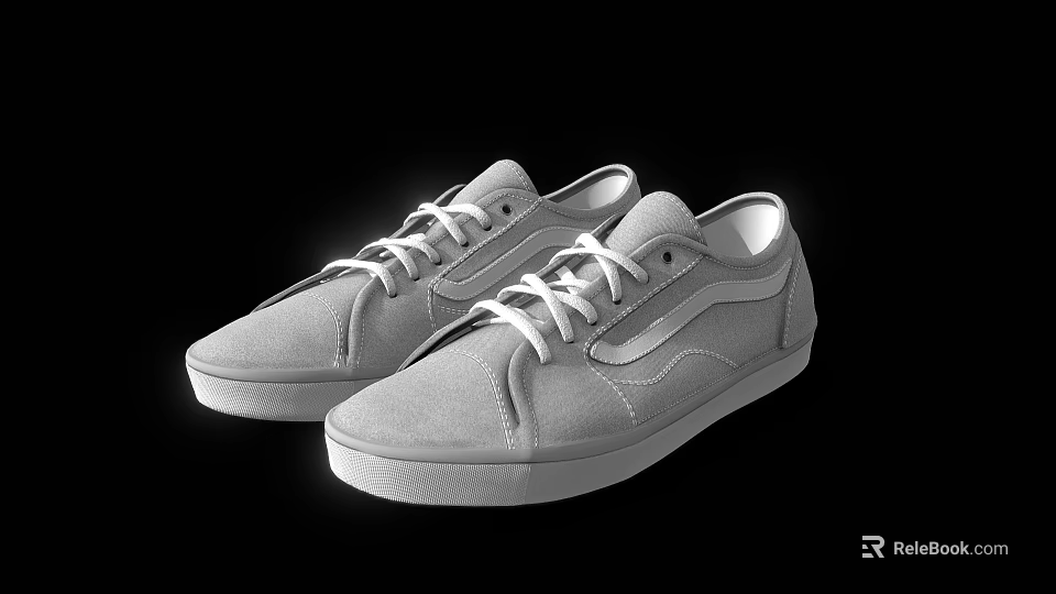 Gray Canvas Casual Shoes With White Laces White Soles And Low Top Style 3d model 
