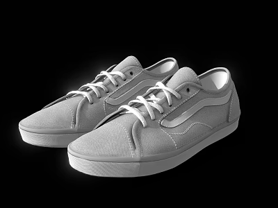 Gray Canvas Casual Shoes With White Laces White Soles And Low Top Style 3d model