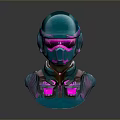 Futuristic Sci Fi Game Movie Character With Teal Armor And Neon Purple Glowing Accents