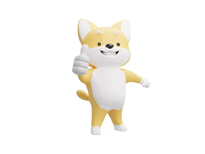 Cute Yellow Cartoon Shiba Inu Dog With Thumbs Up And Smiling Expression 3d model