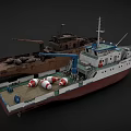 Two Ships Including Modern White Vessel With Crane Lifebuoys And Old Rusty Brown Boat
