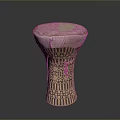 Handcrafted Wooden Hand Drum With Pink Drumhead And Brown Beige Geometric Floral Carved Patterns