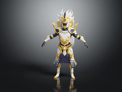 Golden Armored Warrior Character With Spiked Helmet And Ornate Armor Details 3d model