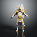 Golden Armored Warrior Character With Spiked Helmet And Ornate Armor Details