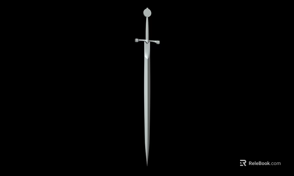 Medieval Silver Sword With Classic Hilt Crossguard And Sharp Blade Against Black Background 3d model 